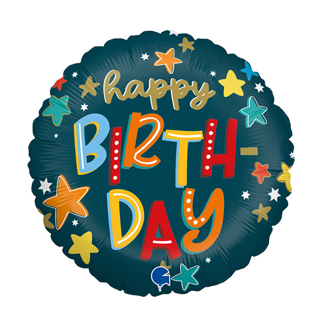 Balon foliowy z helem, okrągły, Grabo, 46cm - Stars Birthday