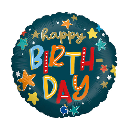 Balon foliowy z helem, okrągły, Grabo, 46cm - Stars Birthday