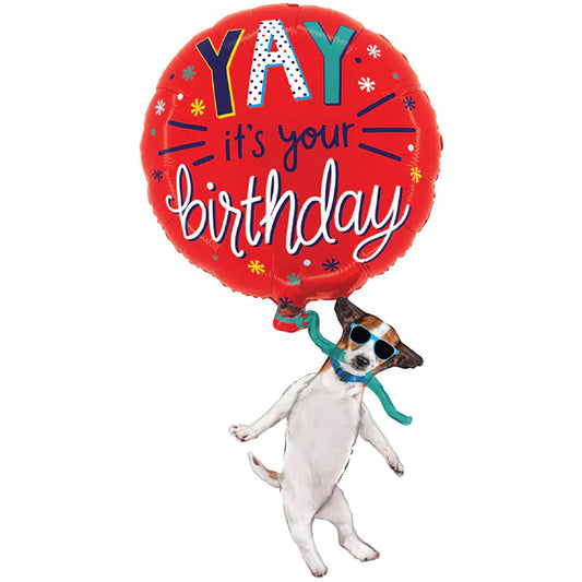 Balon foliowy z helem, piesek, Grabo, 97cm - Yay Birthday Dog