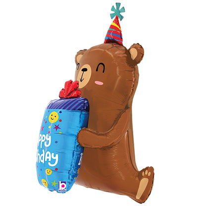 Balon foliowy z helem, miś, Grabo, 86cm - Birthday Smiley Gift Bear