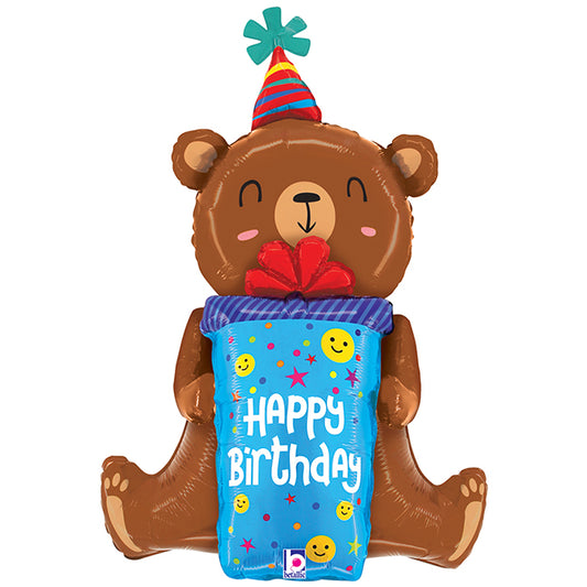 Balon foliowy z helem, miś, Grabo, 86cm - Birthday Smiley Gift Bear