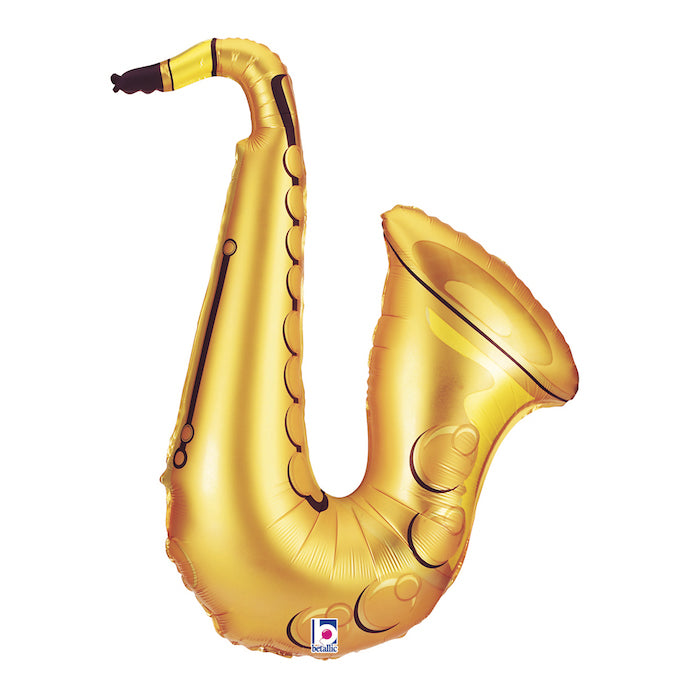 Złoty balon foliowy w kształcie saksofonu, 94 cm