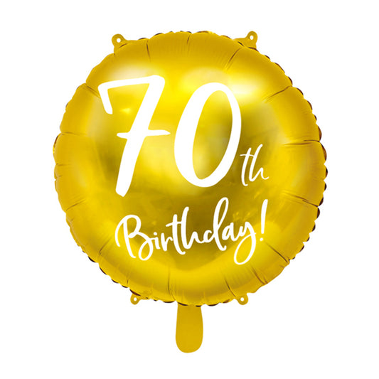Balon foliowy z helem, złoty, PartyDeco, 45cm - 70th Birthday