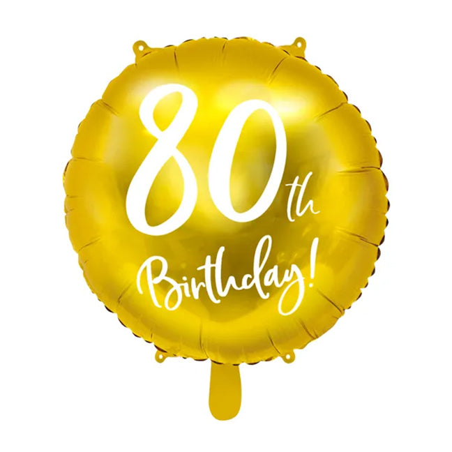 Balon foliowy z helem, złoty, PartyDeco, 45cm - 80th Birthday