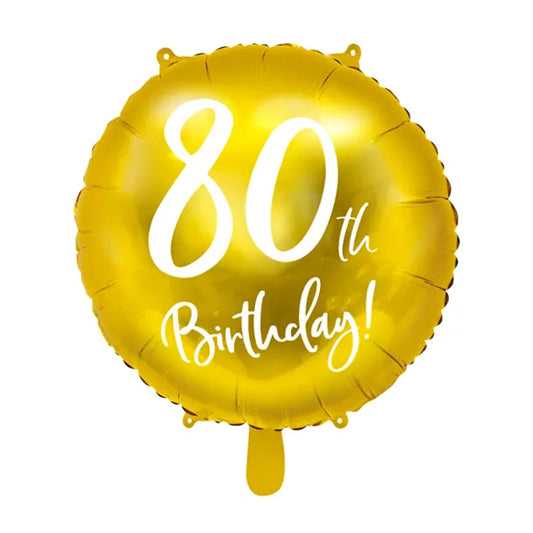 Balon foliowy z helem, złoty, PartyDeco, 45cm - 80th Birthday