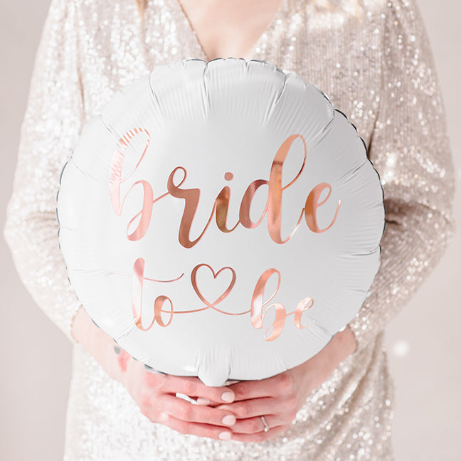 Balon foliowy z helem, goldrose, okrągły, PartyDeco, 48cm - Bride