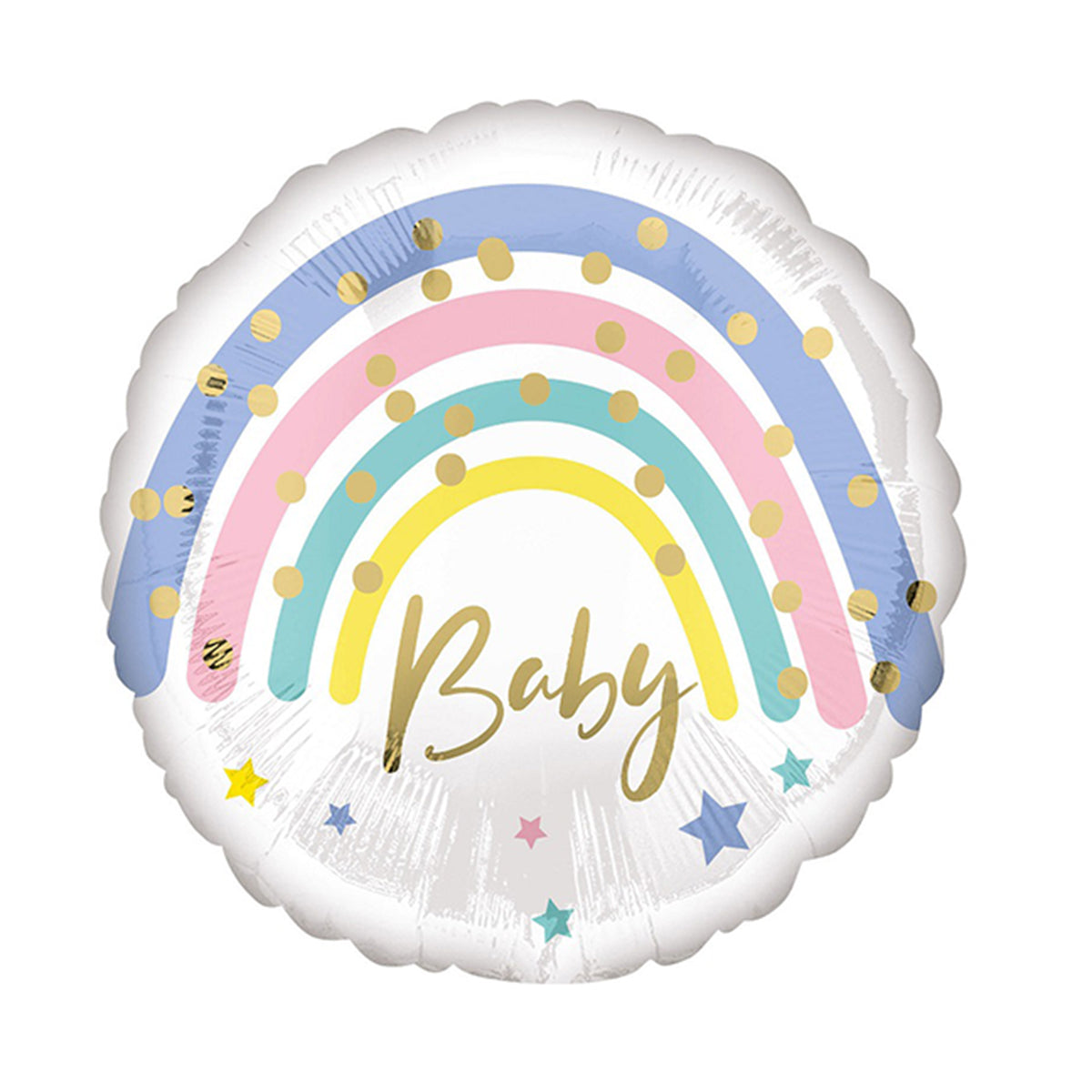 Okrągły balon foliowy Baby z pastelową tęczą i gwiazdkami, 43 cm