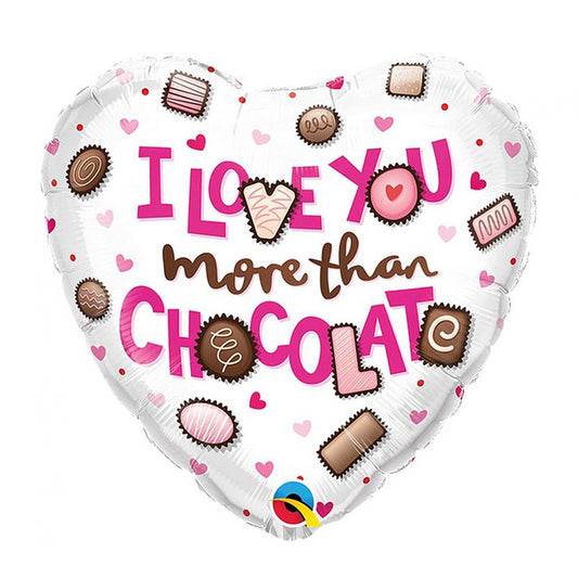 Balon foliowy z helem, serce, Qualatex, 46cm - I Love You More Than Chocolate