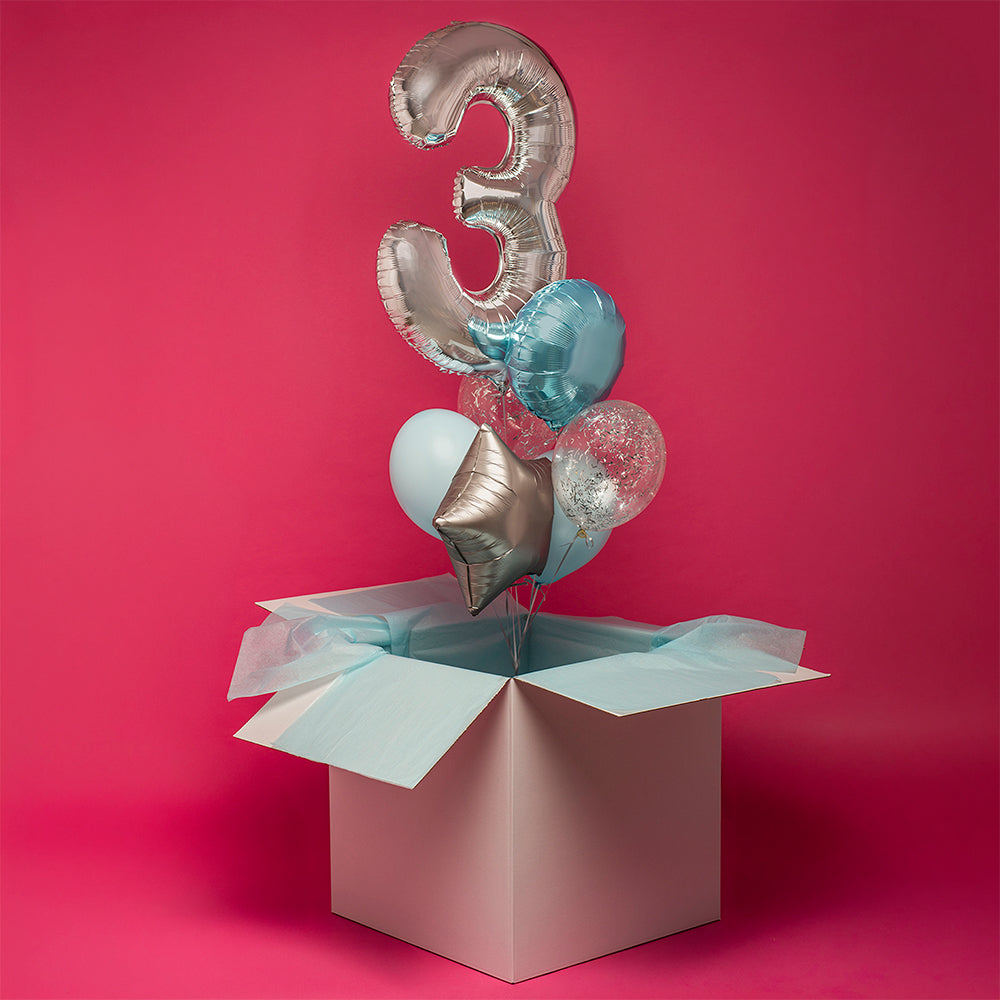 Bukiet balonowy z helem, 7 sztuk - Blue and Silver