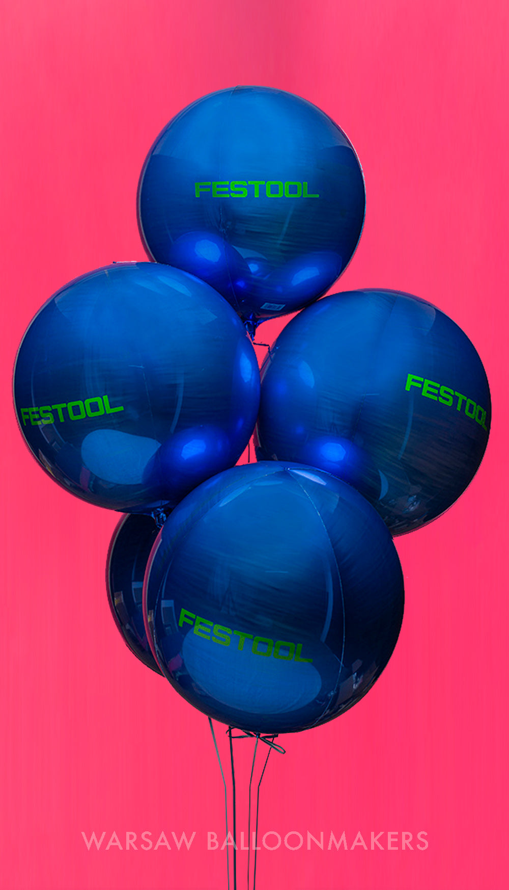 Balony kule z logo od warsaw balloonmakers dla festool idealnie okragłe z helem w kolorze granatowym