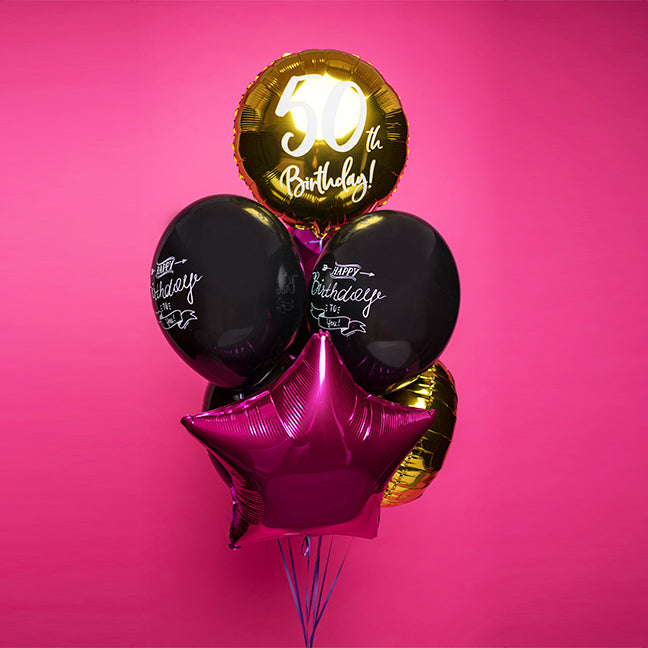 Bukiet balonów z helem na 50 urodziny, 7 sztuk - 50th bday