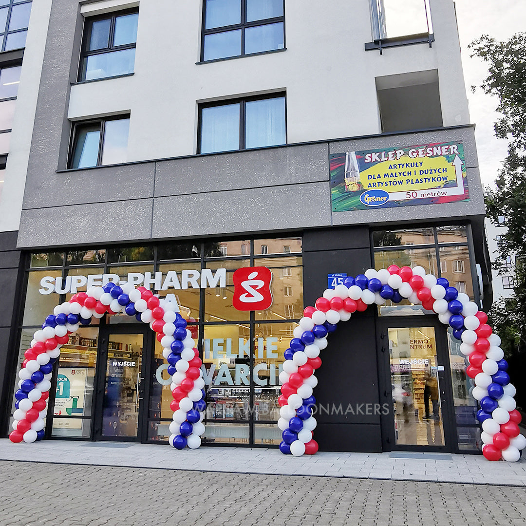 brama balonowa trzykolorowa otwarcie nowej apteki superpharm warszawa