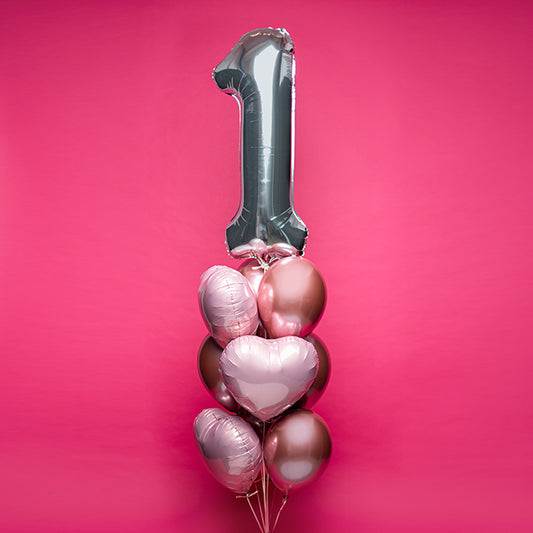 Bukiet balonów z helem, 10 sztuk - Roczek dziewczynki