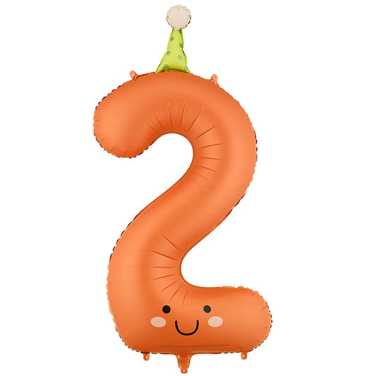Balon z helem, pomarańczowy, XXL 86 cm, długolatający - cyfra 2 z czapeczką
