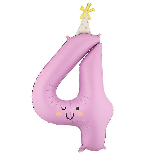 Balon z helem, lawendowy XXL 86 cm, długolatający - cyfra 4 z czapeczką