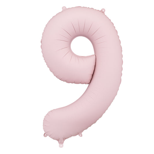 Balon foliowy cyfra 9, pudrowy róż, 86 cm – z helem.