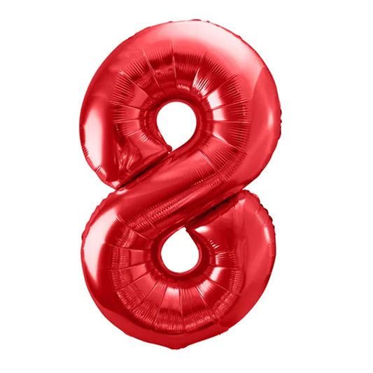 Balon z helem, czerwony, XXL 86 cm, długolatający - cyfra 8