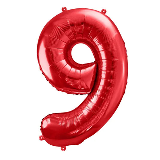 Balon z helem, czerwony, XXL 86 cm, długolatający - cyfra 9