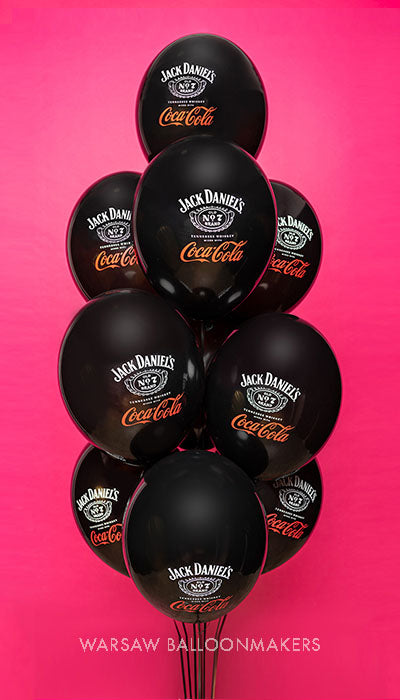 Bukiet czarnych balonów z logo Jack Daniel’s i Coca-Cola