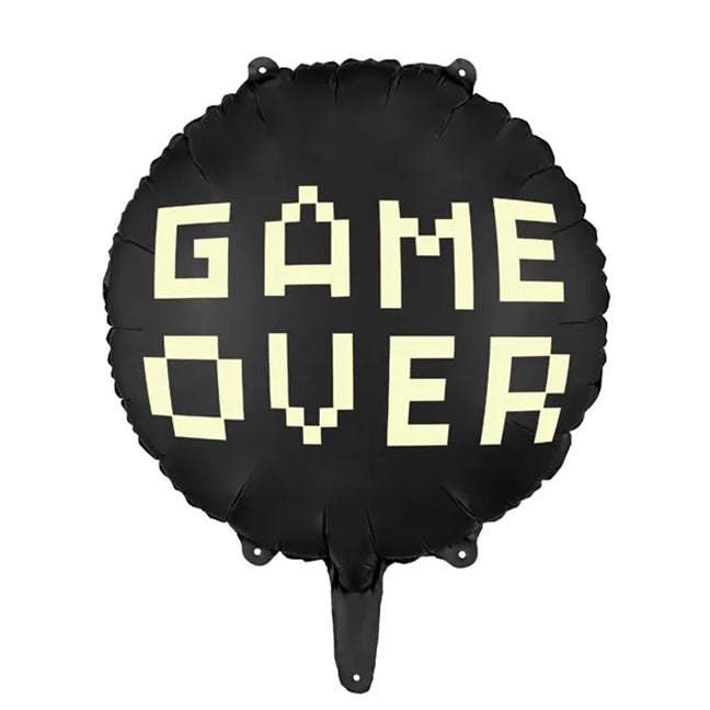 Balon foliowy z helem, czarny, PartyDeco, 45cm - Game Over