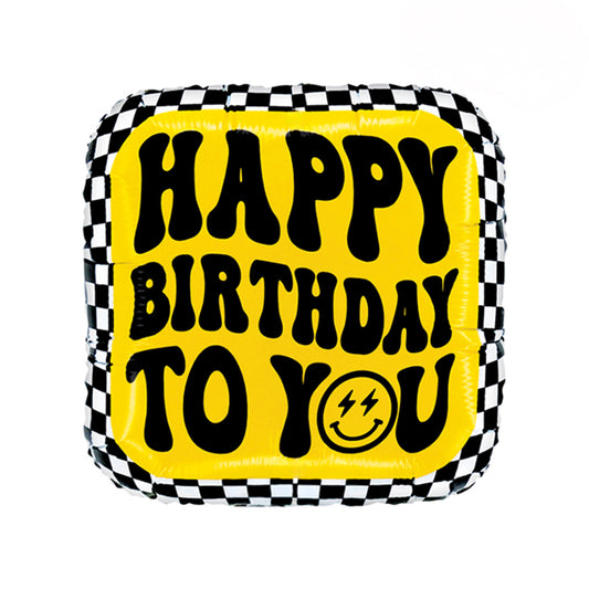 Balon foliowy Happy Birthday ze smileyem z helem, Grabo, 45 cm
