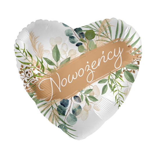 Balon foliowy z helem, serce, Premioloon, 45cm - Nowożeńcy