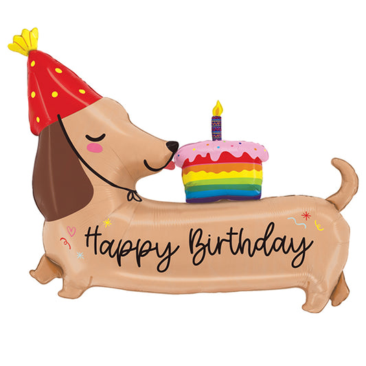 Balon foliowy z helem, Piesek Jamnik, Grabo, 94cm - Happy BDay Dachshund