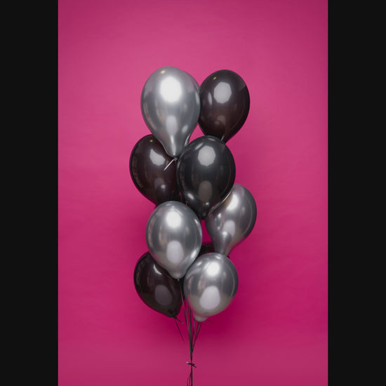 Srebrno czarny zestaw balonów lateksowych