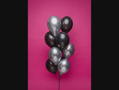 Srebrno czarny zestaw balonów lateksowych