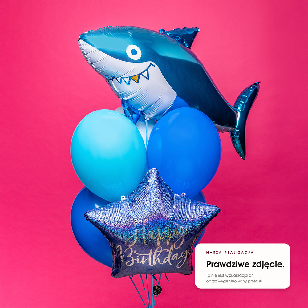 Bukiet balonów z helem, rekin, 7 sztuk - Shark birthday