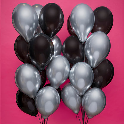 Bukiet balonów z helem, 12 sztuk, czarne i srebrne chrome - Black and Silver