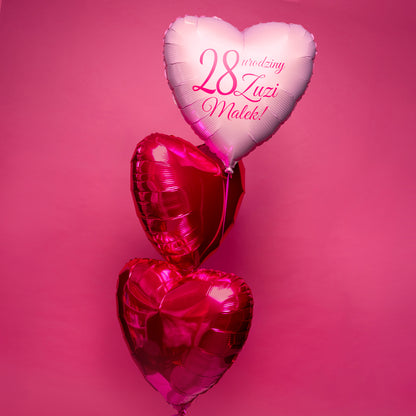 Zestaw z kartonem, PD, trzy serca, magenta i jasny róż, 45 cm, dodaj napis