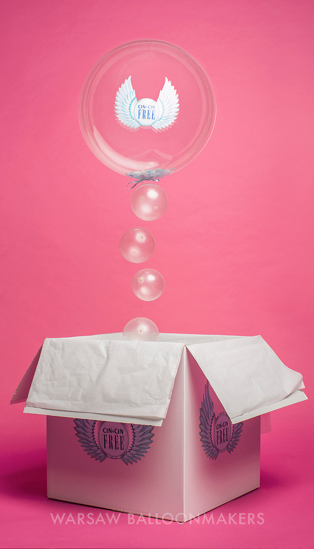 wysyłka kreatywna przeźroczyste balony z logo z helem warsaw balloonmakers 