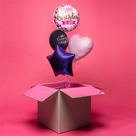 Bukiet balonów z helem, 4 sztuki - Happy Birthday to you