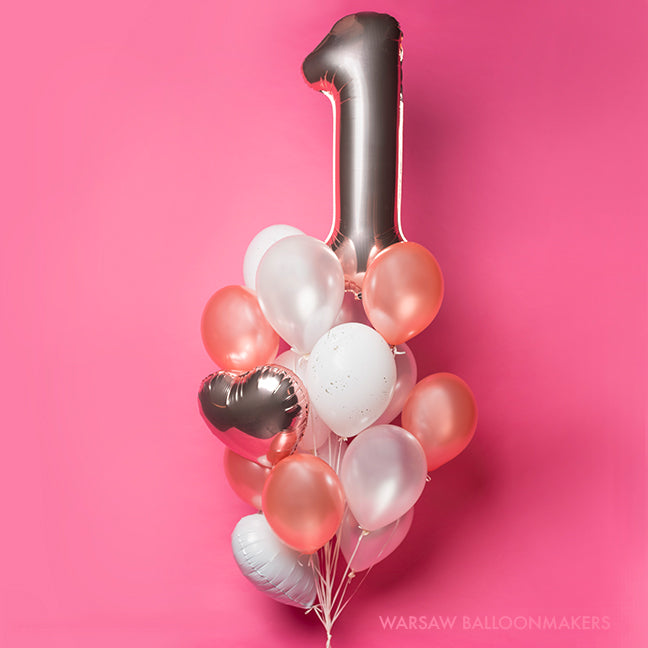 Bukiet balonowy z helem, różowe złoto, pierwsza rocznica, roczek - Warsaw balloonmakers
