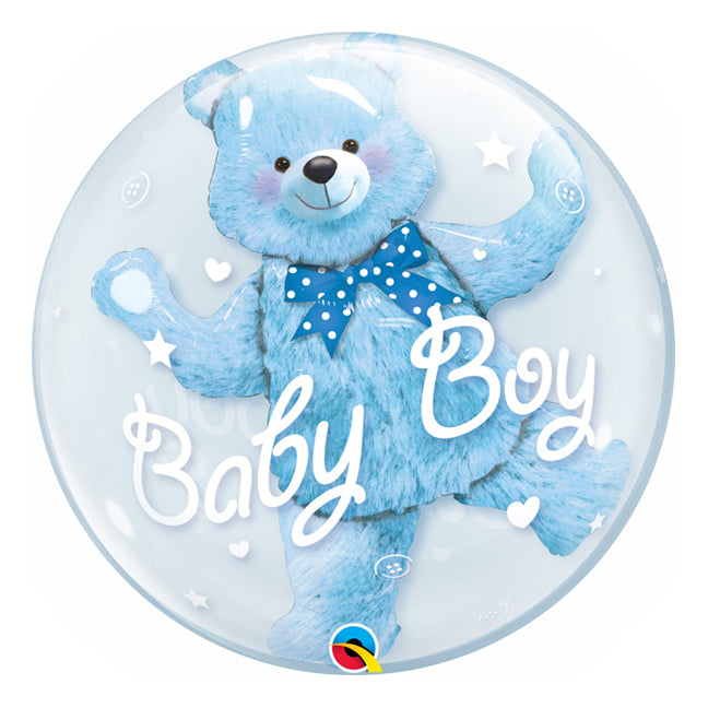 Balon bubble z helem "Miś w balonie Baby Boy", 61cm - Warsaw balloonmakers