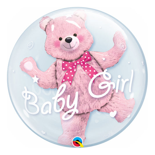 Balon bubble z helem"Miś w balonie Baby Girl", 61cm - Warsaw balloonmakers