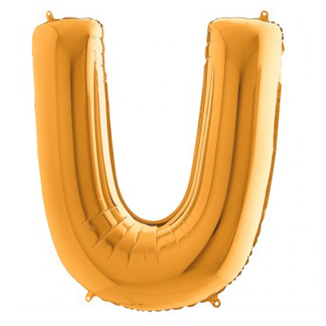 Balon foliowy z helem, złoty, 101cm, Grabo - Litera U