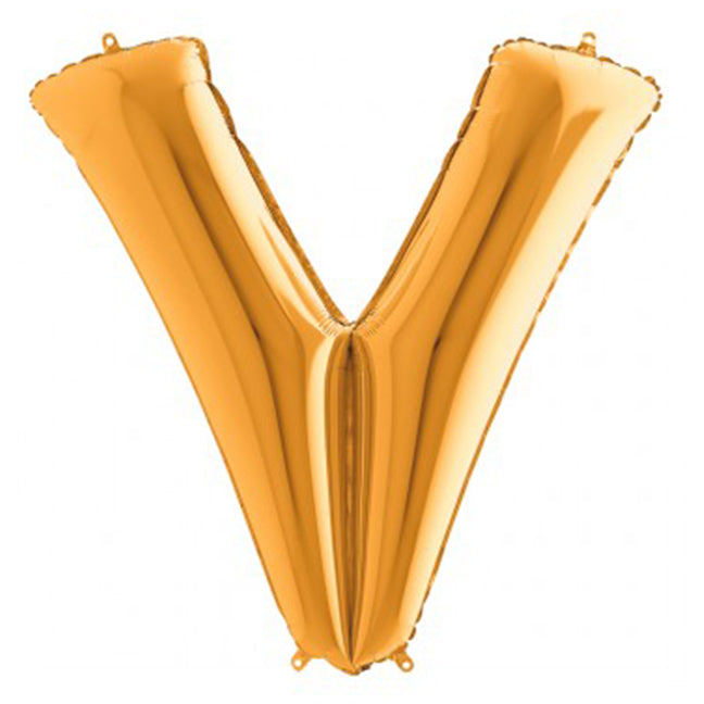 Balon foliowy z helem, złoty, 101cm, Grabo - Litera V