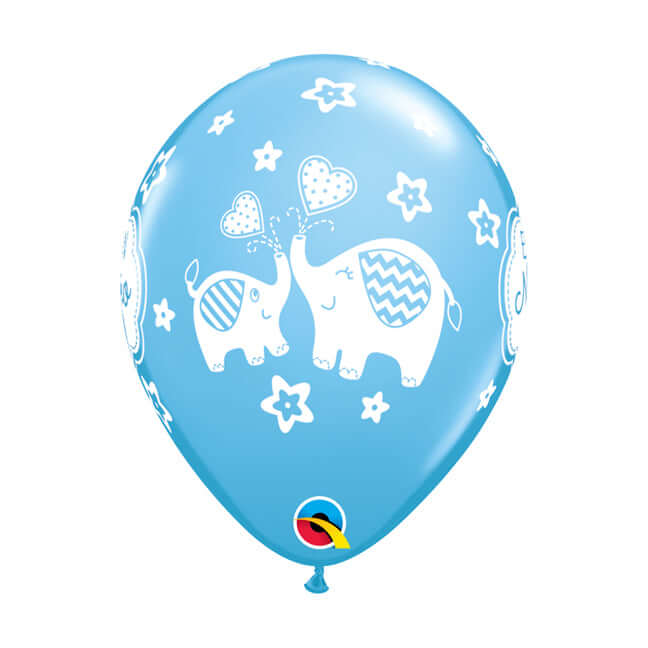 Balon lateksowy z helem, QL, "Baby Boy Słoniki", niebieski - Warsaw balloonmakers