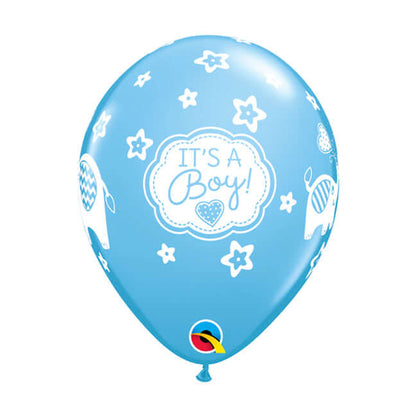 Balon lateksowy z helem, QL, "Baby Boy Słoniki", niebieski - Warsaw balloonmakers