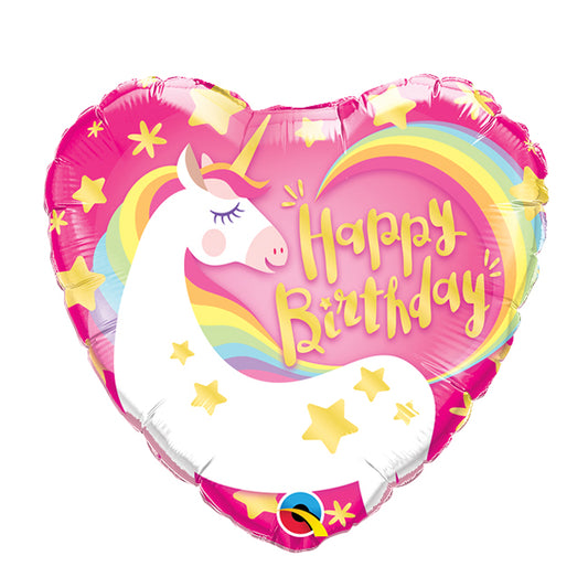 Balon foliowy z helem serce "Birthday Magical Unicorn", jednorożec, QL, 46cm - Warsaw balloonmakers