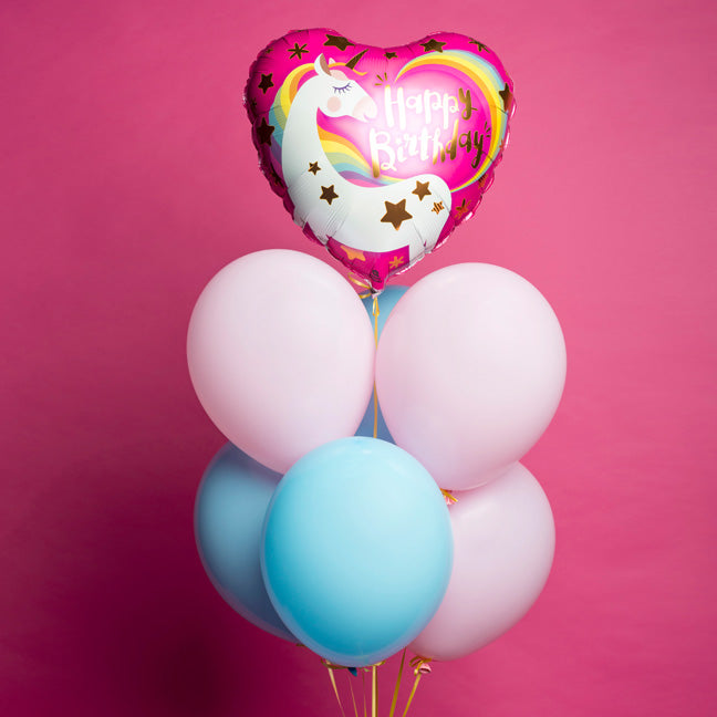 Bukiet balonowy z helem, serduszko jednorożec, unicorn i pastelowe baloniki, dodaj karton - Warsaw balloonmakers