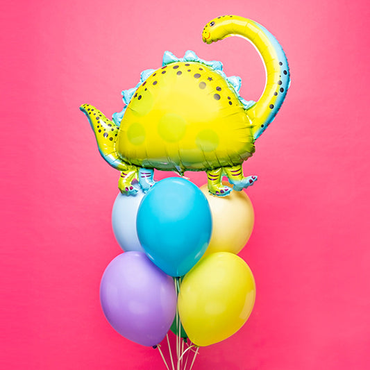 balony z helem na urodziny chłopca, dinozaur i kolorowe lateksowe balony z helem