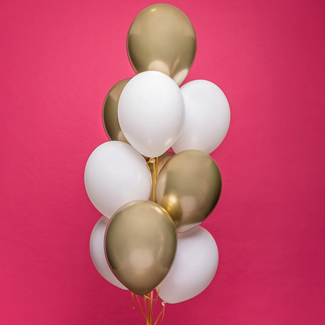 Bukiet balonów z helem, 10 sztuk - White & Gold