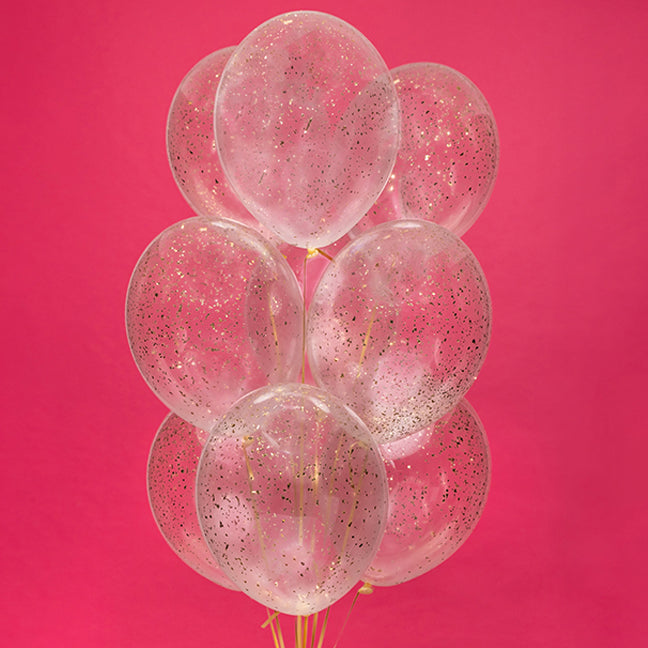 Bukiet balonów z helem, 9 sztuk - Transparentne ze złotym konfetti