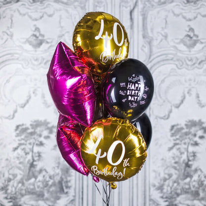 Balon foliowy z helem 40th Birthday, złoty, PD, średnica 45cm - Warsaw balloonmakers