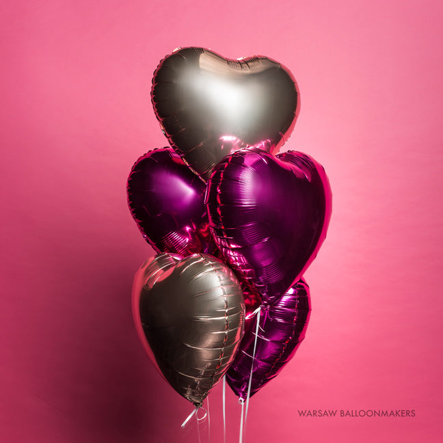 Balon foliowy  z helem serce, PD, ciemny róż, 45cm - Warsaw balloonmakers