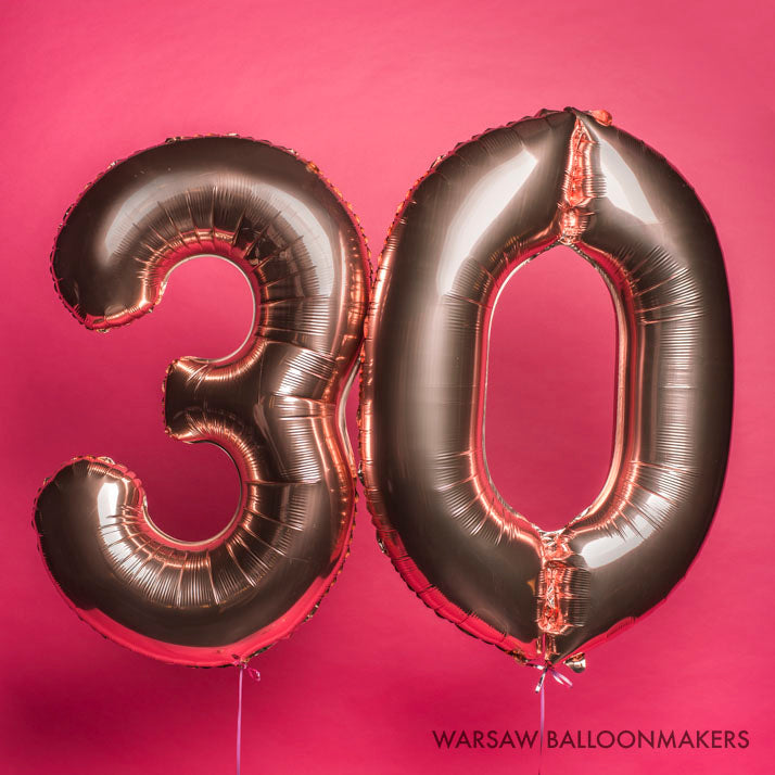 Balon foliowy z helem cyfra 3, różowe złoto, 86cm - Warsaw balloonmakers