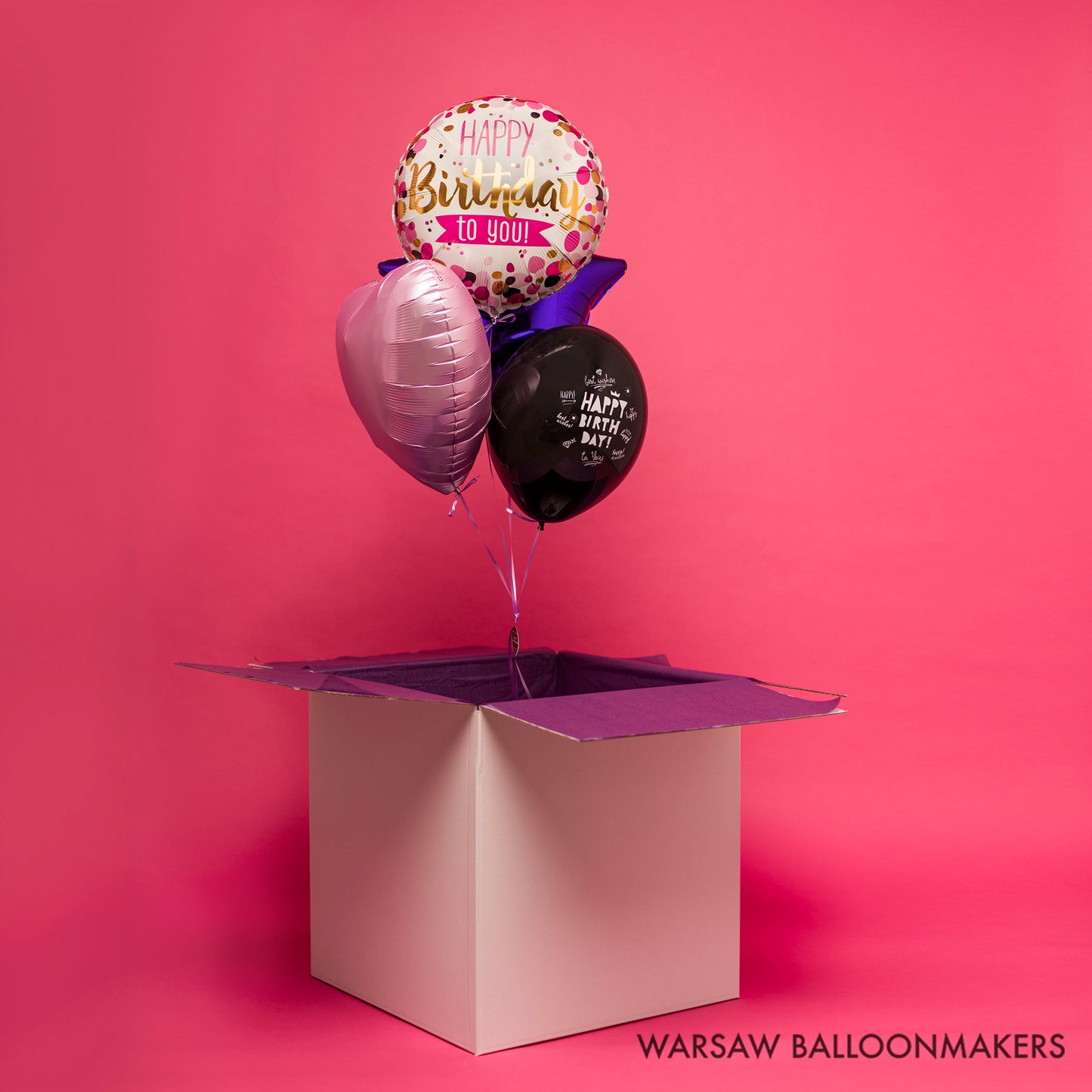 Bukiet balonowy z helem, Happy Birthday to you, dodaj karton - Warsaw balloonmakers